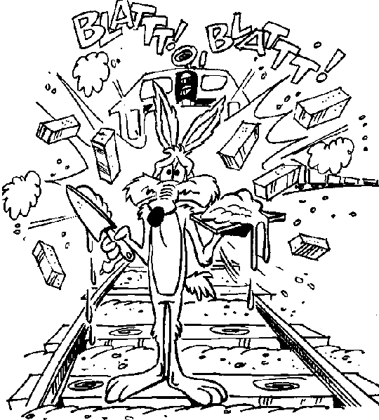 coloriage le train casse le mur de coyote